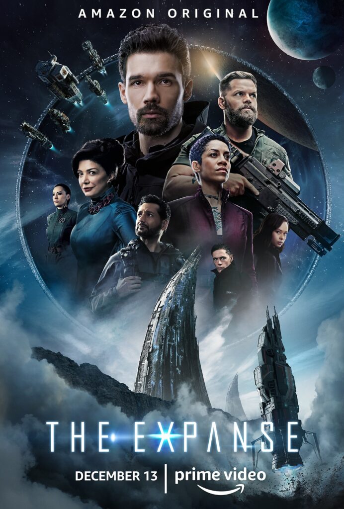 Depiction of 8 of the main characters of the Amazon Prime TV show The Expanse.