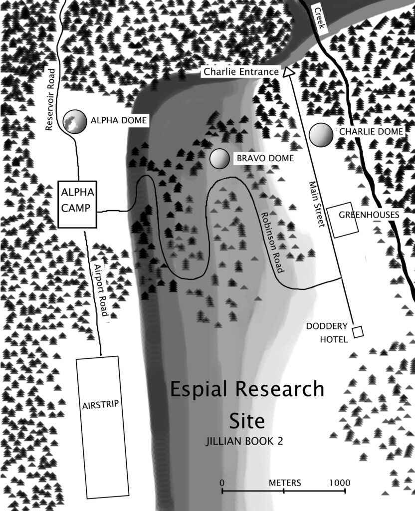 Map of the Espial Research Site from Jillian Book 2 of the Tykhe Universe Series.