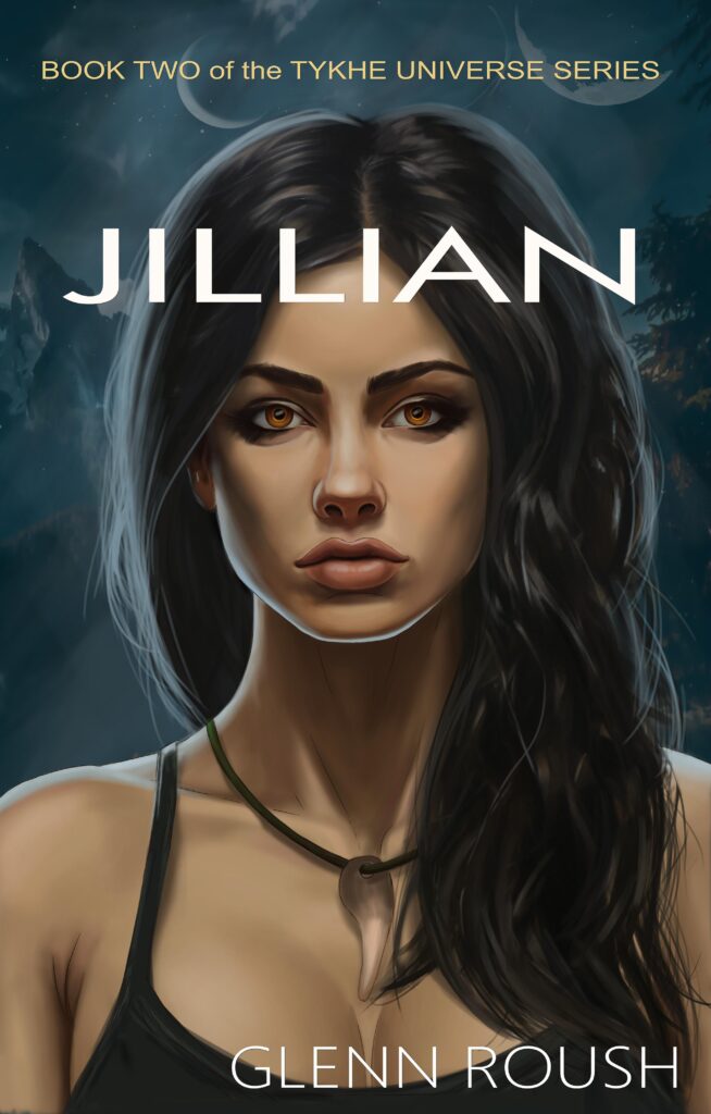 Picture of a brunette woman with bionic eyes for the cover of Jillian Book 2 of the Tykhe Universe book series.